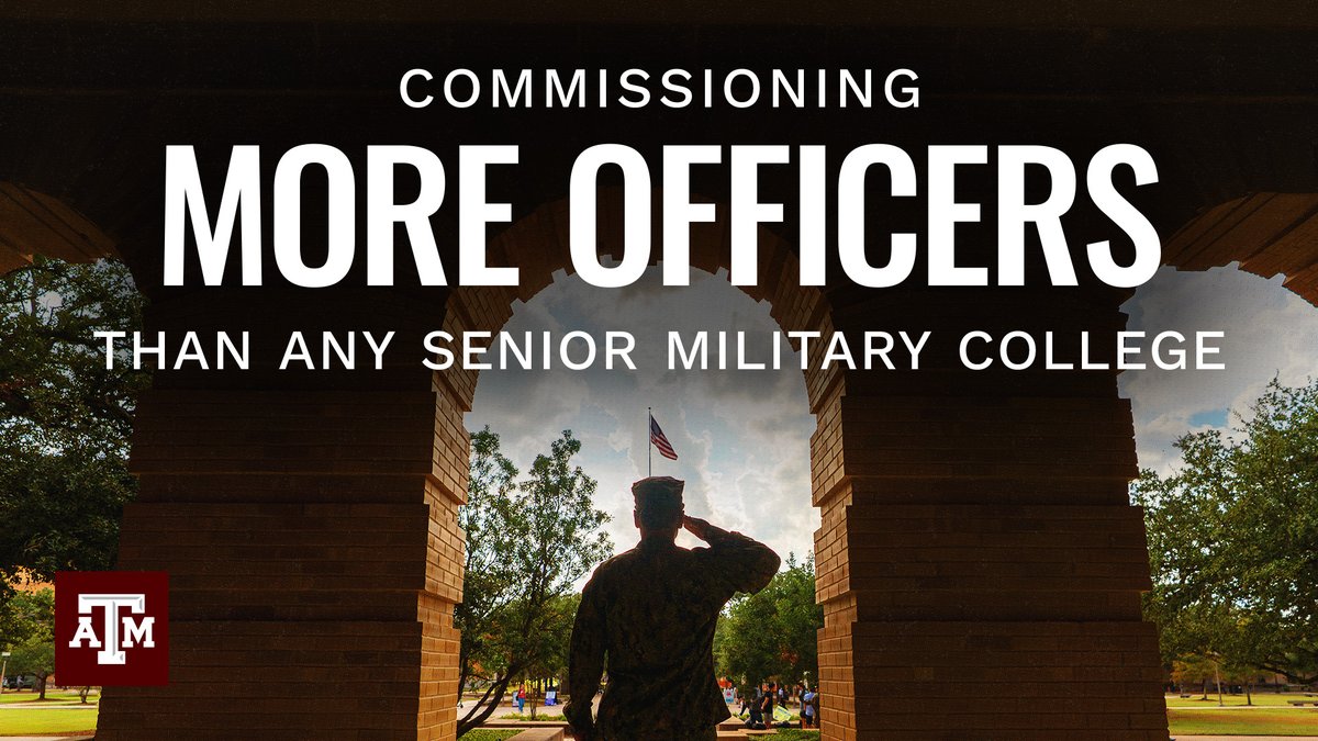 TAMU's tweet image. .@AggieCorps commissions more officers than any other senior military college. Cadets learn to lead with character and serve for the good of our nation.