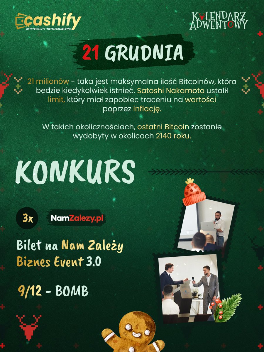 🎁 Kalendarz Adwentowy: 21 grudnia x <a href="/NamZalezy/">namzalezy.pl</a> 🎄

21 grudnia = 21 milionów Bitcoinów. Gdyby każdy na świecie chciał kupić Bitcoina, to średnio by starczyło 0,0025 BTC na głowę! A gdybyśmy pod uwagę wzięli tylko milionerów, to wciaż byłoby mniej niż 1 sztuka na portfel 💸

A