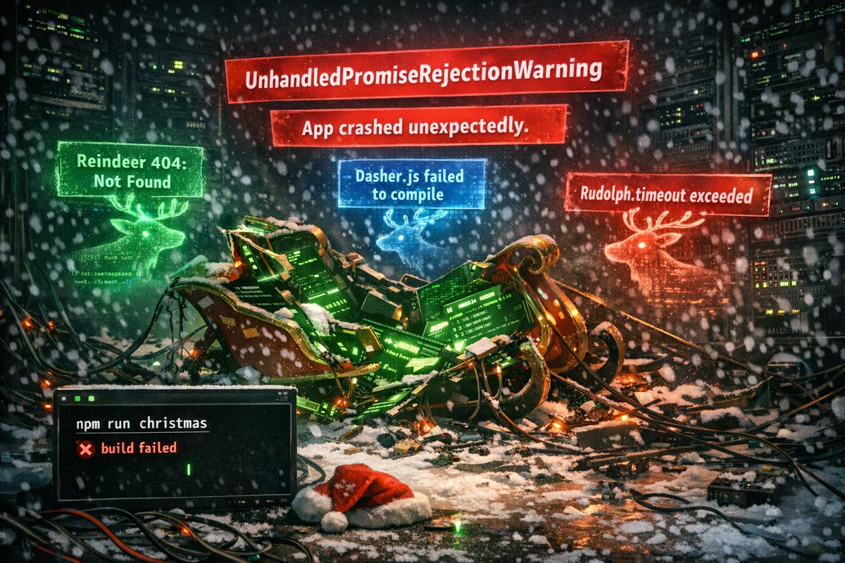 Digital_Laughs's tweet image. 🎅💥 prod was quiet… too quiet

❌ build failed

Reindeer 404.
Unhandled sleigh rejection.
Deployment postponed until next year.

Merry Christmas, devs 🎄💻

#NodeJS #ProgrammingHumor #DevLife #ChristmasCoding #404 #BuildFailed #TechHumor