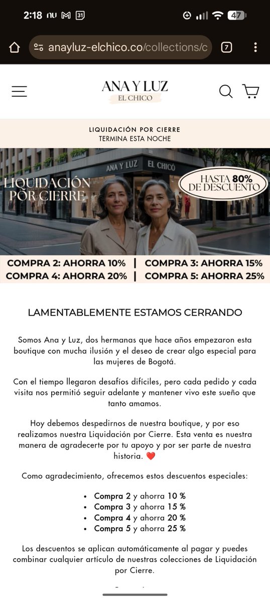 Efectivamente. Me estafaron. Les cuento por aquí por si ustedes son tan atembados como yo. 

La página es esta: anayluz-elchico.co/pages/contact

El gancho, dos hermanas que están rematando mercancía (imagen).

Las prendas son lindas y a buenos precios.