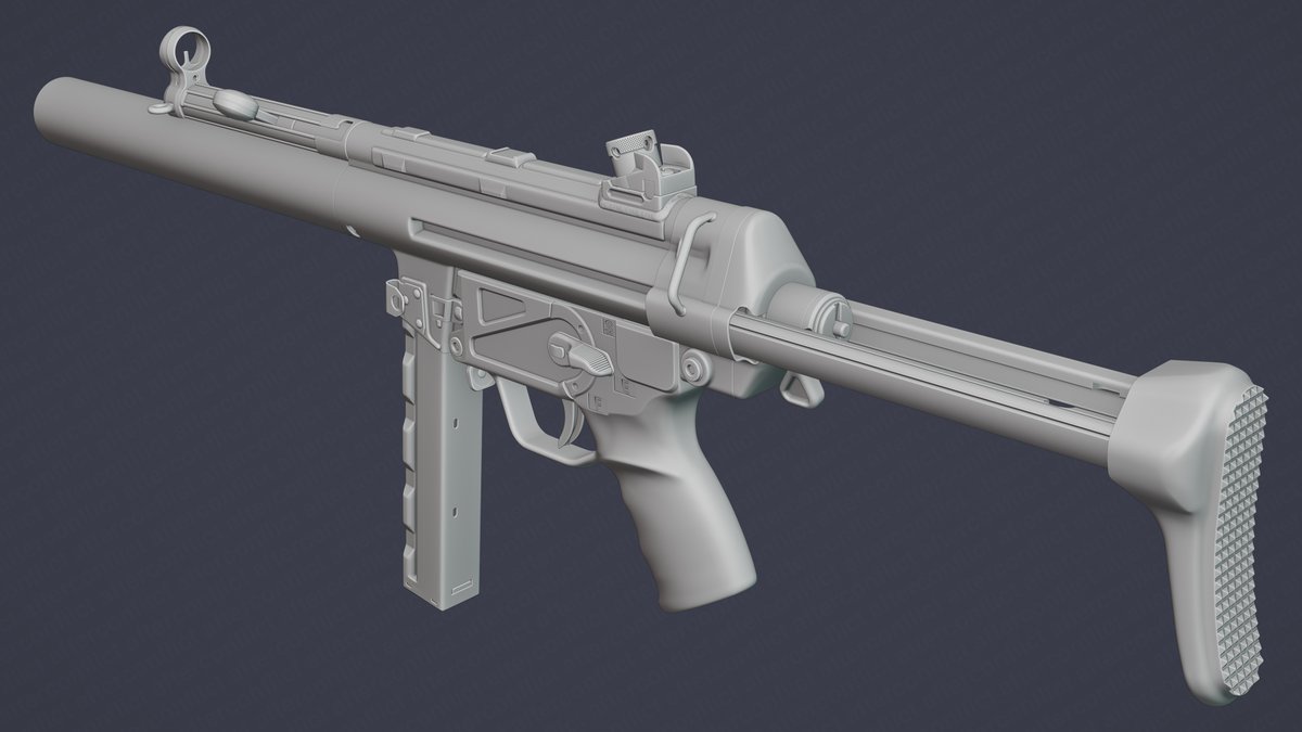 AfterconflictLW's tweet photo. As we all wind down for the year, we have a high-poly early Christmas present for you all!

Most famous for its service in the hands of the Bundesgrenzschutz's GSG 9 unit, this early production MP5SD3 is distinctive in its lack of the handguard seen on later production MP5SDs. https://t.co/npCUGjyeCR