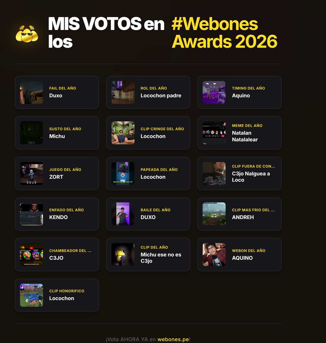 Mis votos en los #WebonesAwards2026