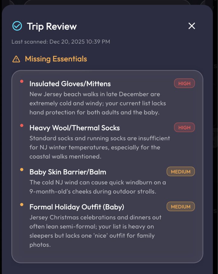 codingMarine's tweet image. First real world multiplayer live packing test on Luggrly last night. The AI pack review saved my wife and I on a few occasions. I would have forgotten our Baby monitor without it!

#travel #buildInPublic #flutterDev #indieHackers #parenting #TravelTips