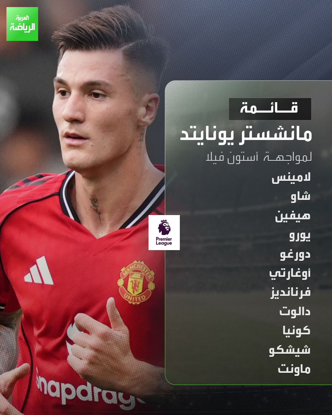 شيشكو وكونيا وماونت ثلاثي هجومي لمانشستر يونايتد في مواجهة أستون فيلا ضمن الدوري الإنجليزي 