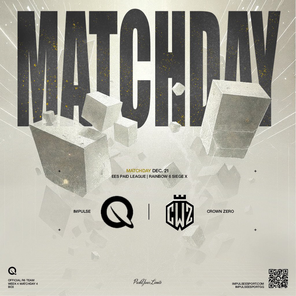 🚨 Winter break? Not for us! Today, our team is playing against <a href="/CrownZero_CwZ/">Crown Zero 👑</a> in the Paid League of <a href="/EuroEliteSeries/">European Elite Series</a> .

Lineup:
👤 <a href="/CrygonHimself/">Crygon |IMPULSE</a> 
👤 <a href="/qBlanki/">Blanki</a> 
👤 <a href="/YxshiASTRO/">Yxshi | IMPULSE</a> 
👤 <a href="/shenokz/">ShenokzDEMON</a> 
👤 <a href="/Schildiiiiii/">SchildiiIMPULSE</a> 

#pushyourlimits

#matchday #RainbowSixSiege #GLHF