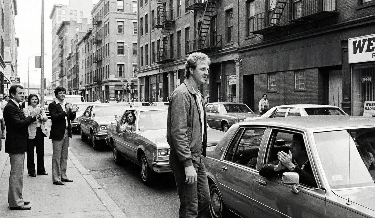 LarryBirdDaily's tweet image. "We won the (1981) championship in Boston. I promised a buddy I’d come to his radio station win or lose. I get out of my car – it was downtown Boston – started walking down the street and people turned and looked and stopped. People were getting out of their cars, clapping as I…