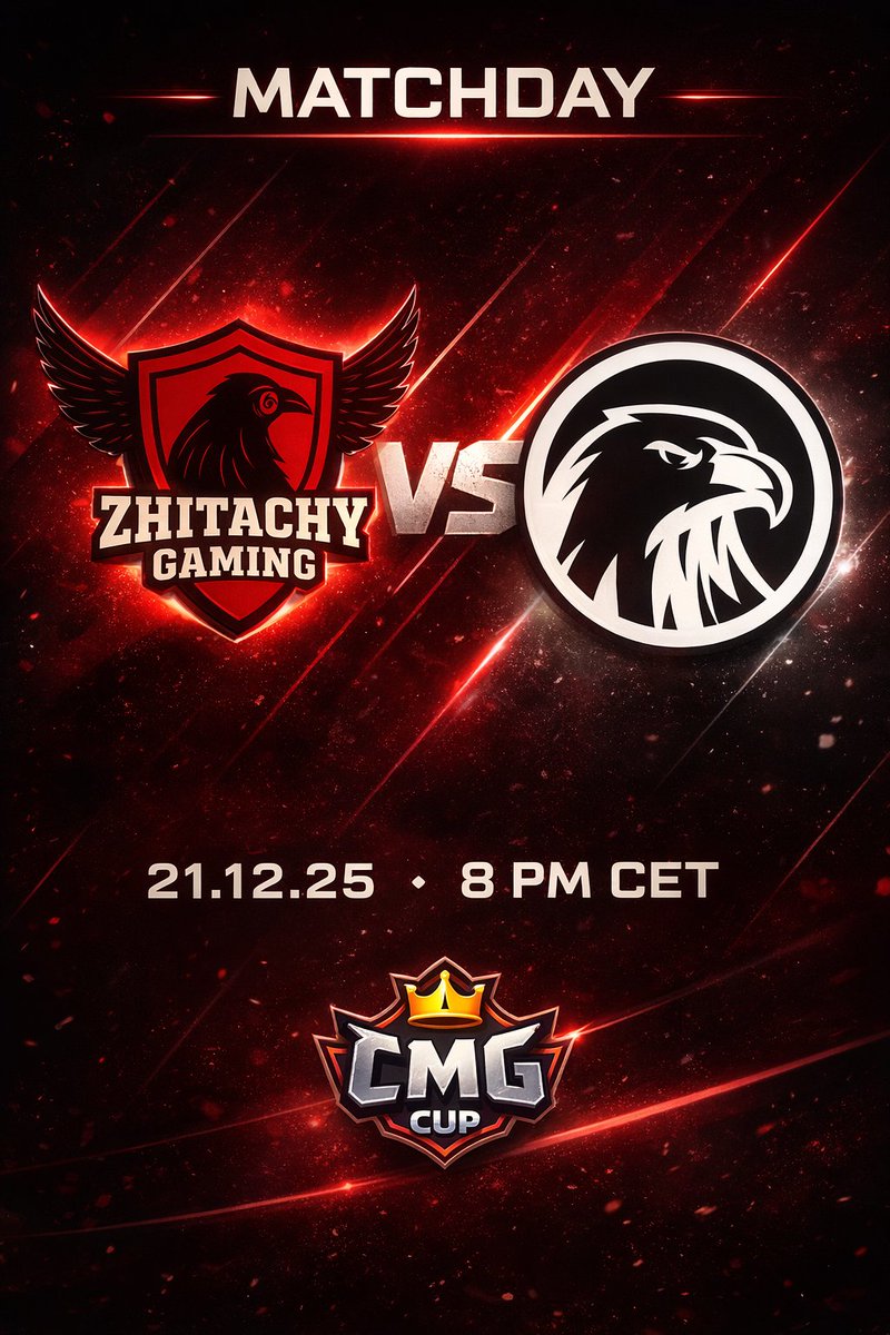 It’s Matchday ⚔️  
<a href="/ZhitachyGaming/">Zhitachy Gaming</a>  vs <a href="/AEGeSports_1/">AEG eSports</a>  

🗓️ 21.12 • ⏰ 8 PM CET  
🏆 <a href="/CMG_Cup/">CMG Cup</a>  
📺 twitch.tv/xxshishu  

Let’s have a nice game 🫡