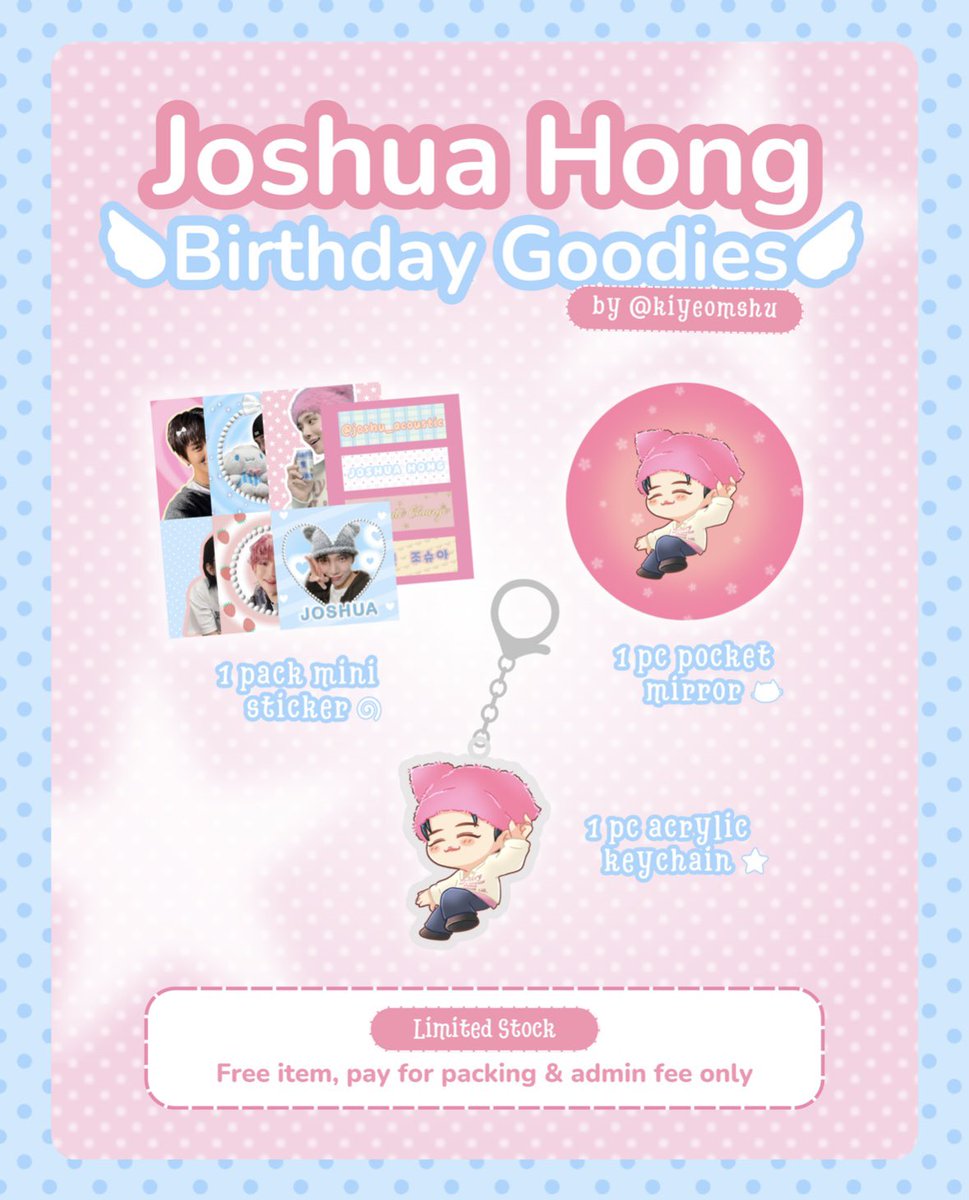 kiyeomshu's tweet photo. ⋆.ೃ࿔* :･ Joshua Hong Birthday Goodies ⋆.ೃ࿔* :･

T&amp;C:
🤍 rt &amp; like this post
🤍 strictly for jsss &amp; carat! (❎ GA hunter)
🤍 claim date: 26.12 19.00 WIB via shp
🤍 link tba (will be set for 3.012 no refund)
🤍 put X uname on order notes
🤍 1 set/person

tag me if you get it😘 https://t.co/O0qsksARUn