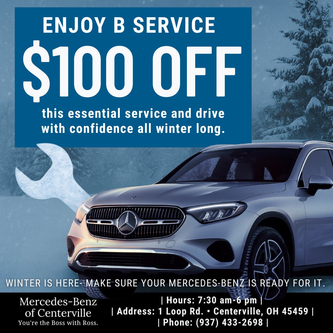 BobRossAuto's tweet image. Get $100 off our Express B Service! Prepare your Mercedes-Benz for winter! ➡️ ow.ly/ccjl50XLJSX #MercedesBenz #WinterReady #CarService #WinterMaintenance #MercedesLife