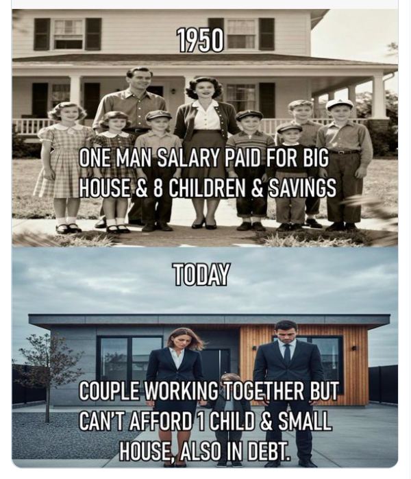 In generation, livable space in typical single family home in US has TRIPLED - risen 3X - from 300SF to 900SF per person

Prices has multiplied far more

Crippling K-Shaped economy now driving questions about inequality &amp; Theology of Enough

Use #ExcessMas to discuss #Affluenza?