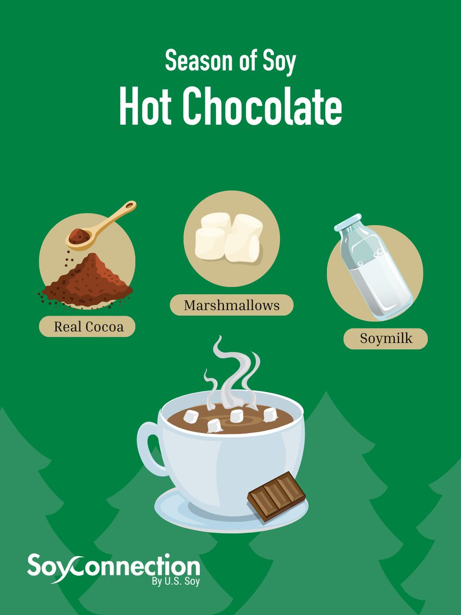 SoyConnection's tweet photo. Try a cozy winter favorite: soy hot chocolate! Blend warm soymilk + cocoa + a touch of vanilla for a comforting drink with protein, calcium, and B vitamins. 💚 
#SoyConnection #USSoy #SeasonOfSoy https://t.co/keXXOHVSPO