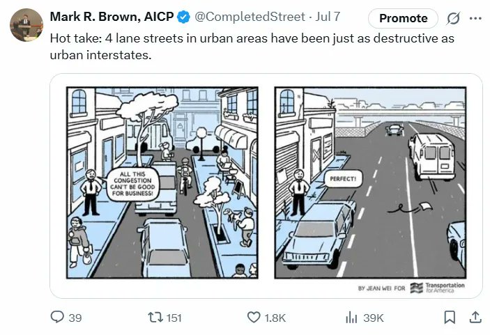 One of my most popular Substack articles:  Why 4-Lane Roads Are a Nightmare for Pedestrians and Drivers Alike (link in reply)