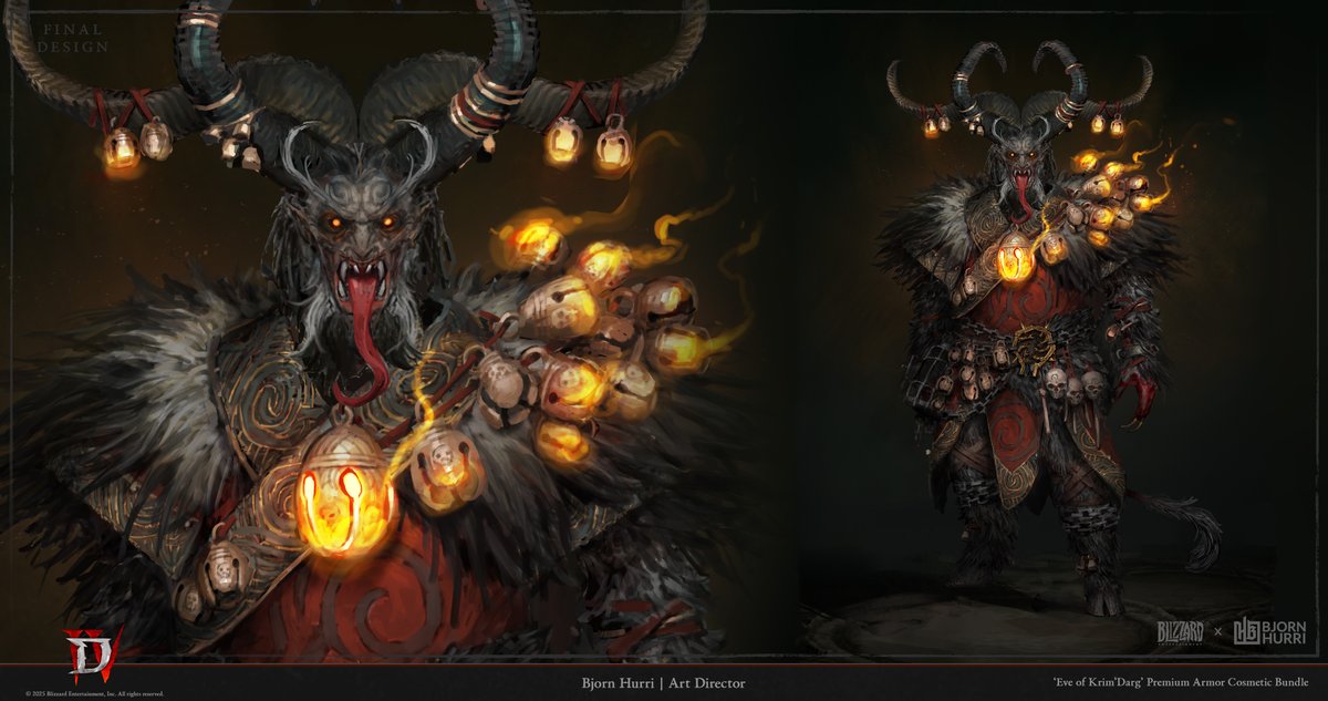 bjornhurri's tweet image. It's a dark scary christmas out there kids, you better brrhave! Senior Supervisor @inkasprout  © 2025 Blizzard Entertainment, Inc. All rights reserved. #diablo4 #cosmetics #season11 #lordofhatred #blizzard #krampus