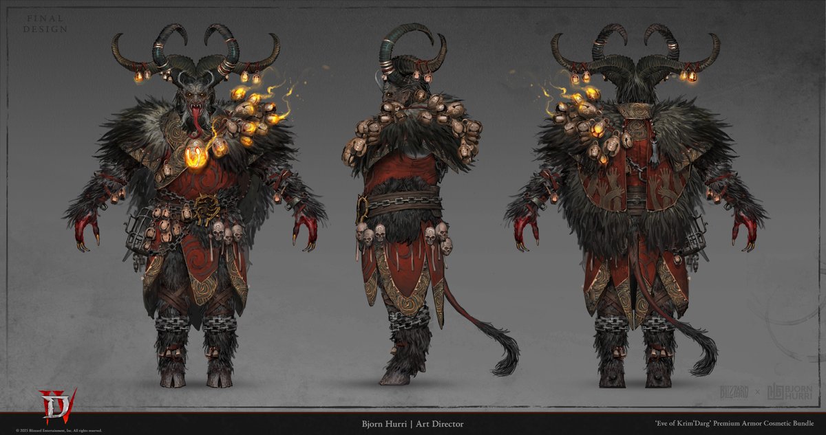 bjornhurri's tweet image. It's a dark scary christmas out there kids, you better brrhave! Senior Supervisor @inkasprout  © 2025 Blizzard Entertainment, Inc. All rights reserved. #diablo4 #cosmetics #season11 #lordofhatred #blizzard #krampus