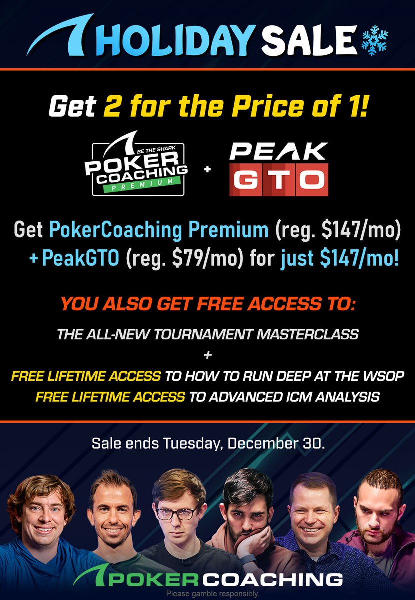 peakgto's tweet image. Our @peakgto X @PokerCoaching_ Holiday sale is here! 

Access Thousands of sims.
Hundreds of drills.
World-class data.

Everything you need to level up fast. 🔥

Train smarter 🧠 | Compare with pros 📈 | Instant feedback ⚡

PokerCoaching.com/hoiday