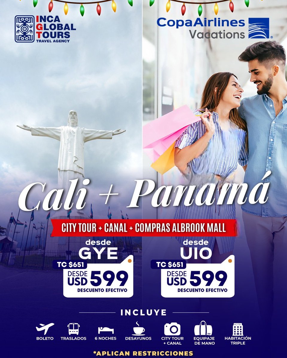 IncaGlobalTours's tweet photo. #Cali + #Panamá 😎✈️

#IncaGlobalTours #Ecuador #Quito #Guayaquil #Cuenca #Durán #Ambato #Loja #Riobamba #Paute #Gualaceo #Cañar #Azuay #Guayas #Cotopaxi #Azogues #Machala #Esmeraldas #Latacunga #Pichincha #Quevedo #Babahoyo #Tungurahua #Promoción #Tours #Trips #Oferta https://t.co/sMbCGf9njU