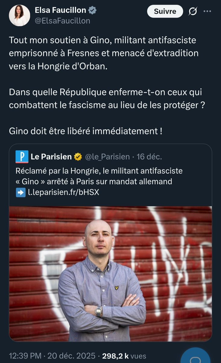 Calyss11's tweet photo. La LFI soutient donc un mec qui démonte ses opposants à coups de marteau, tant qu'il se déclare "antifasciste"... qui ça étonne encore à ce stade... #hongrie #faucillon https://t.co/j5ONTXi19h