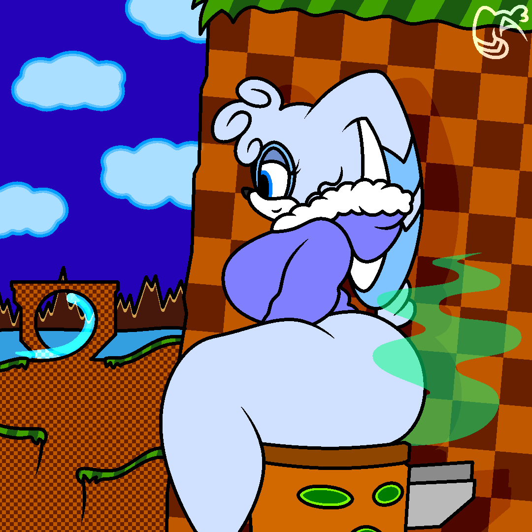 Butterlace's tweet photo. ⪽ Green Hill Zone ⪾
Amber tends to make use of hollow totems in this zone that make for very convenient makeshift toilets.

On rare occasions, she'll catch a glimpse of a certain blue blur speeding by. She describes him as a "pretty little streak rolling across the valley". https://t.co/pBqxp8cKRW