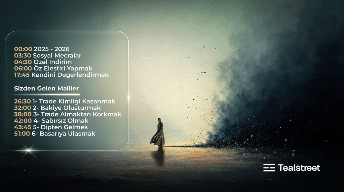 2025 Yılında Yaptıkların.. - 2026 Yılında Başaracakların..

14 Farklı Trader..
14 Farklı Hayat Öyküsü..

Bu video sizlerden gelen mailler ile oluşturuldu.
Başarılar - Başarısızlıklar - Yapılan Hatalar..

En güzel ders tecrübedir.
İyi çalışmalar dilerim..

youtu.be/I8oiB1v3zRk