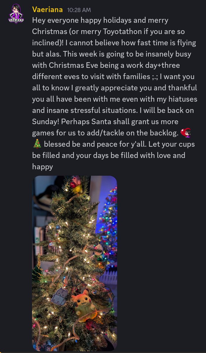 Tldr; happy holidays, merry Christmas and/or merry Toyotathon! I shall be back next Sunday! Still many amazing folks to watch/visit. I hope to see you all soon!