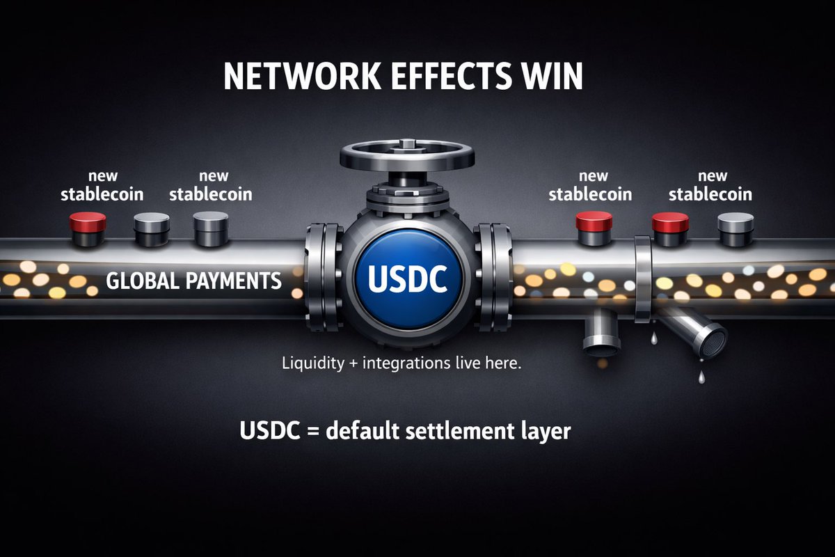 💡USDC is becoming the default rail. The meta: if regulated stablecoin growth accelerates, network effects matter more than “new entrants.”
USDC isn’t just a coin — it’s becoming the default settlement layer for big pipes. 💡