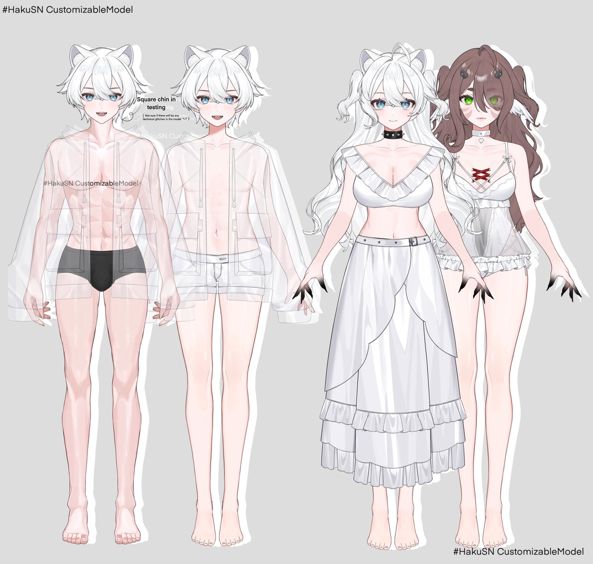 ✨Four basic body types in one model.

Blocked the stuff that might get banned!  

#HakuSNCustomizableModel #CustomizableVtuber #vtuber