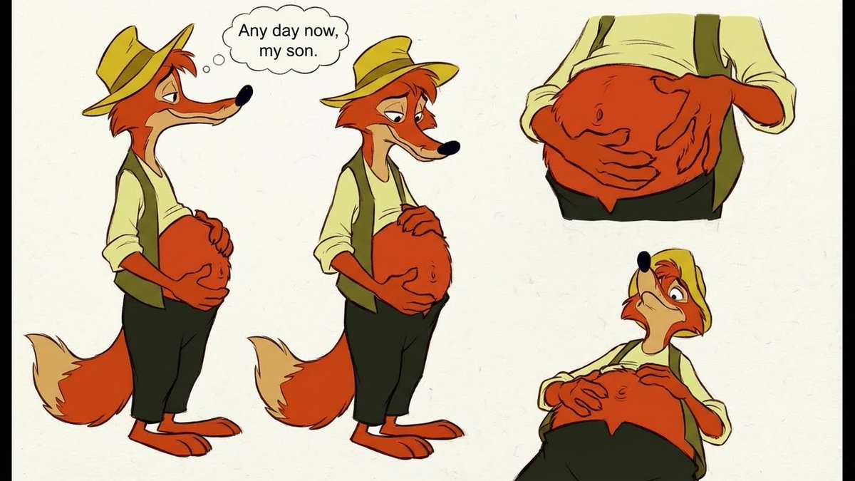 Gerplexan's tweet image. Here's a variety of poses with a very pregnant Brer Fox. With how lanky he is, a bump would look amazing on him!