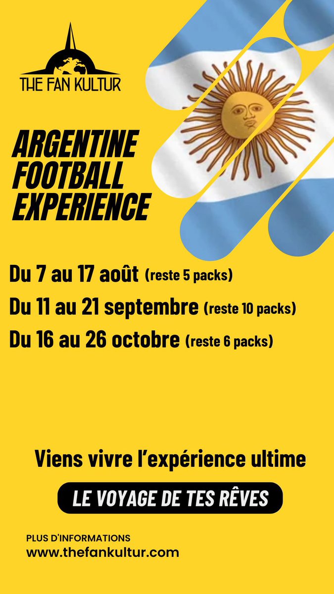 💬 « J’ai toujours dit à mes potes que j’irai là-bas une fois dans ma vie » 🇦🇷 

C’est ton moment… Toutes les infos 👇
thefankultur.com/voyages-foot-a…