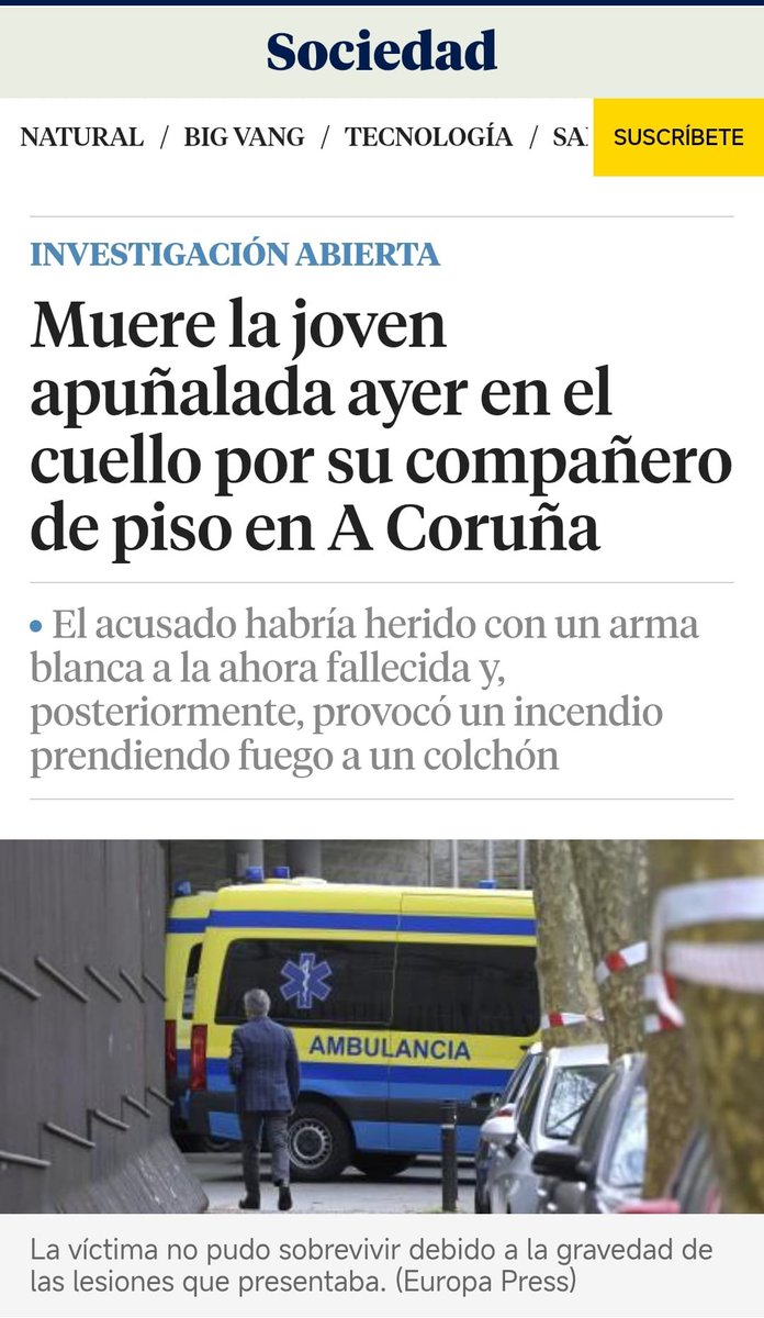 🚨Una joven asesinada por su compañero de piso en A Coruña: la apuñaló en el cuello y después intentó borrar pruebas prendiendo fuego a la vivienda.
Las mujeres no estamos seguras ni siquiera en nuestros propios hogares.
No es un “suceso”. Es #violenciamachista.