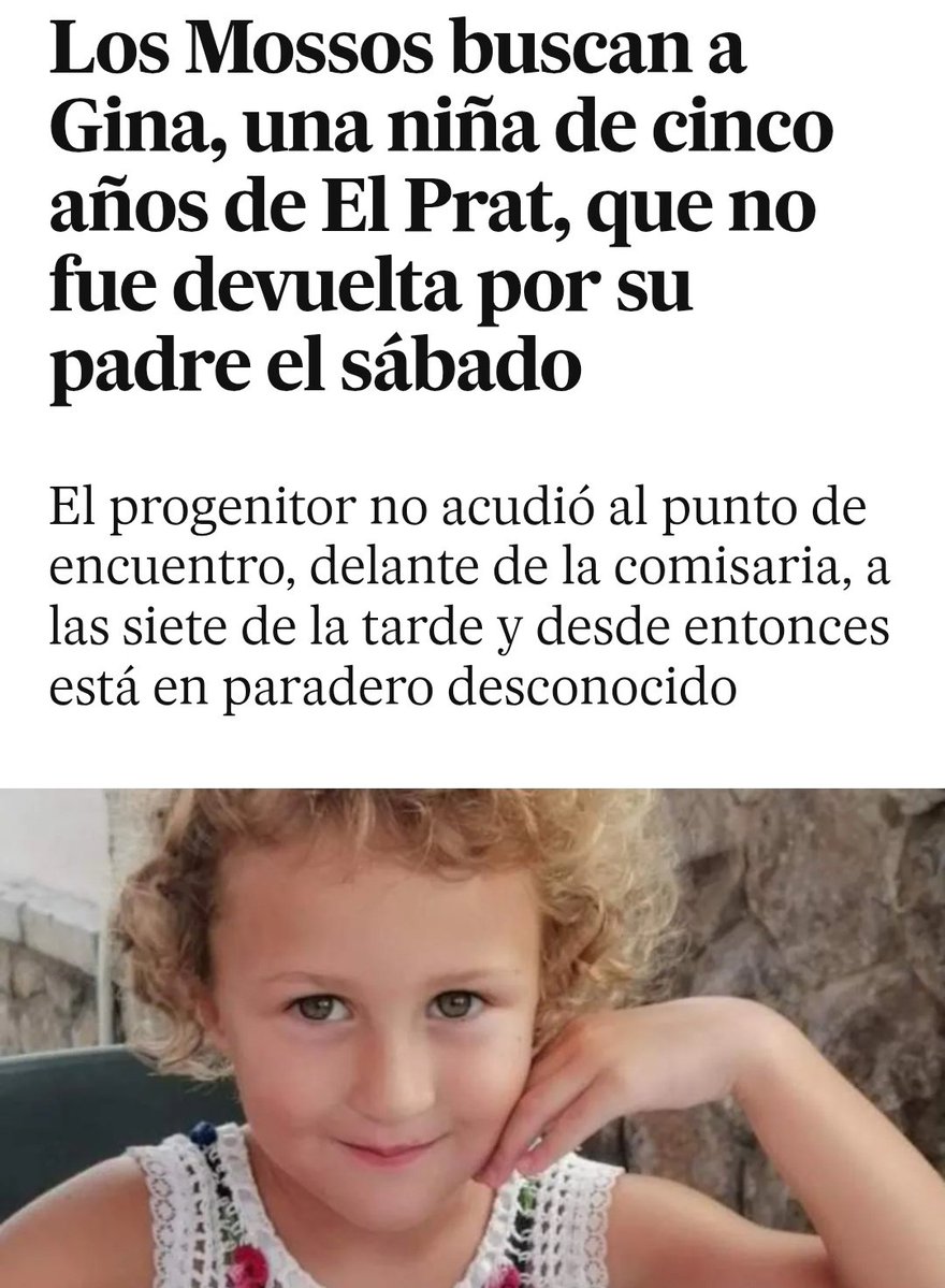 La pequeña lleva una semana secuestrada por su padre que no la devolvió a la madre.El padre esta acusado de maltrato pese a lo cual el juez le ha concedido un régimen de visitas.¿Porque a un hombre violento se le deja  una niña pequeña?.
Los maltratadores NUNCA son buenos padres