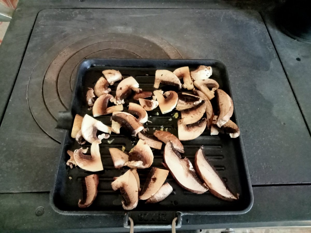 Gebakken porcini en paddestoelen op de stufa gemaakt. Ik ben nog niet heel goed met dat ding maar het gaat wel steeds beter.