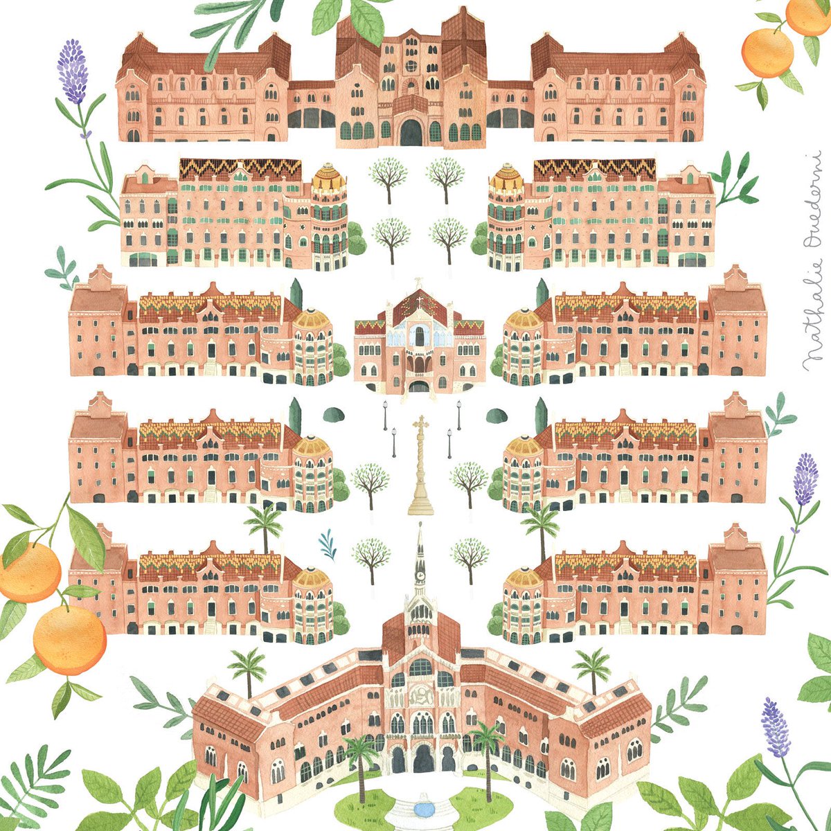 Avui és Solstici d'Hivern i per tant és el dia en què els pavellons d l'Hospital de Sant Pau projecten l'ombra més llarga de tot l'any (la blava al dibuix). Però no es fan ombra entre ells pq Domènech i Montaner, llest com una fura, els separà just el necessari per al dia d'avui.