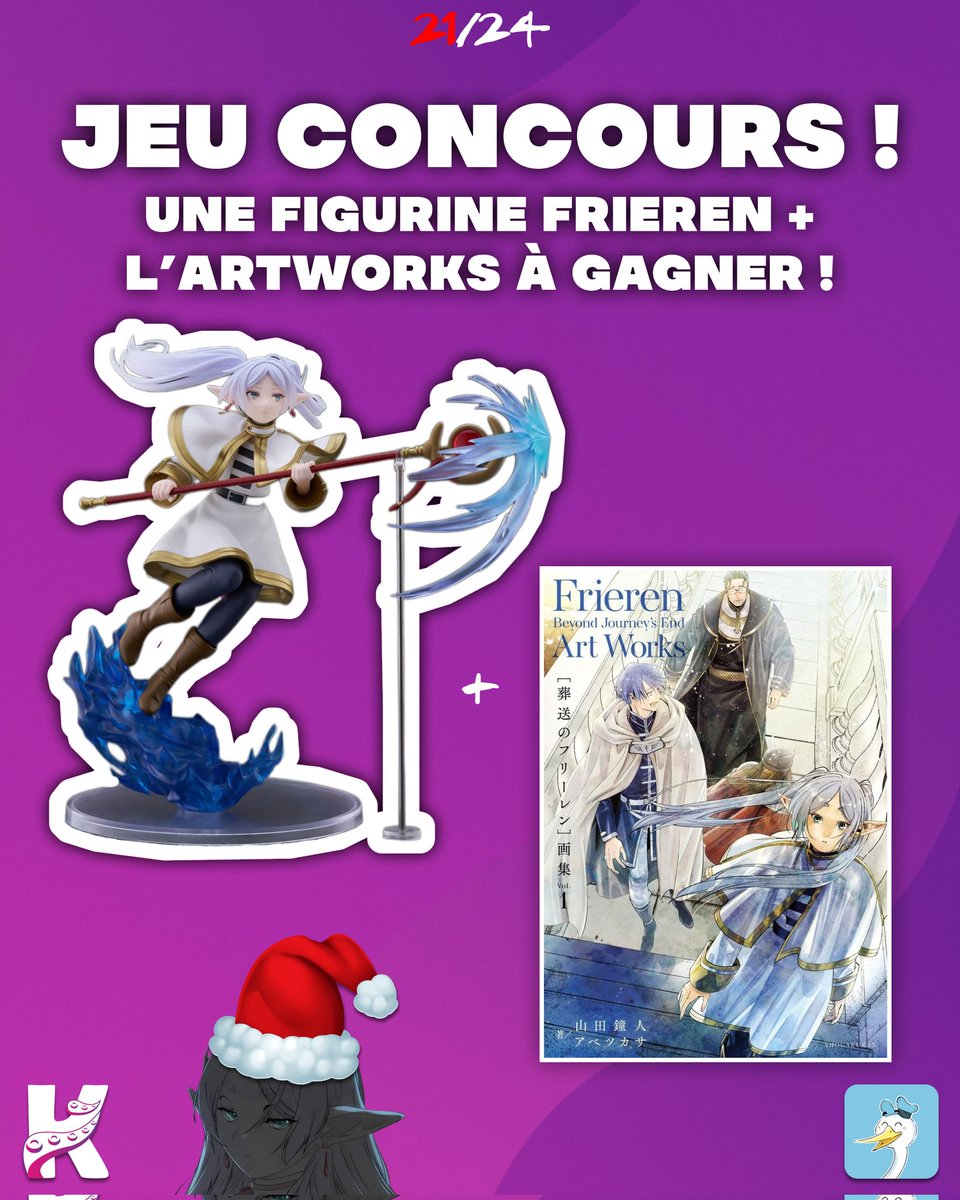 Inku_fr's tweet image. [CALENDRIER DE L'AVENT 21/24]

Tente de gagner une FIGURINE de FRIEREN et son ARTBOOK ! 🎁🧝‍♀️

Pour participer : 
- RT
- Follow @Inku_fr et @konotoree

TAS le 28/12!
Bonne chance ! 🍀