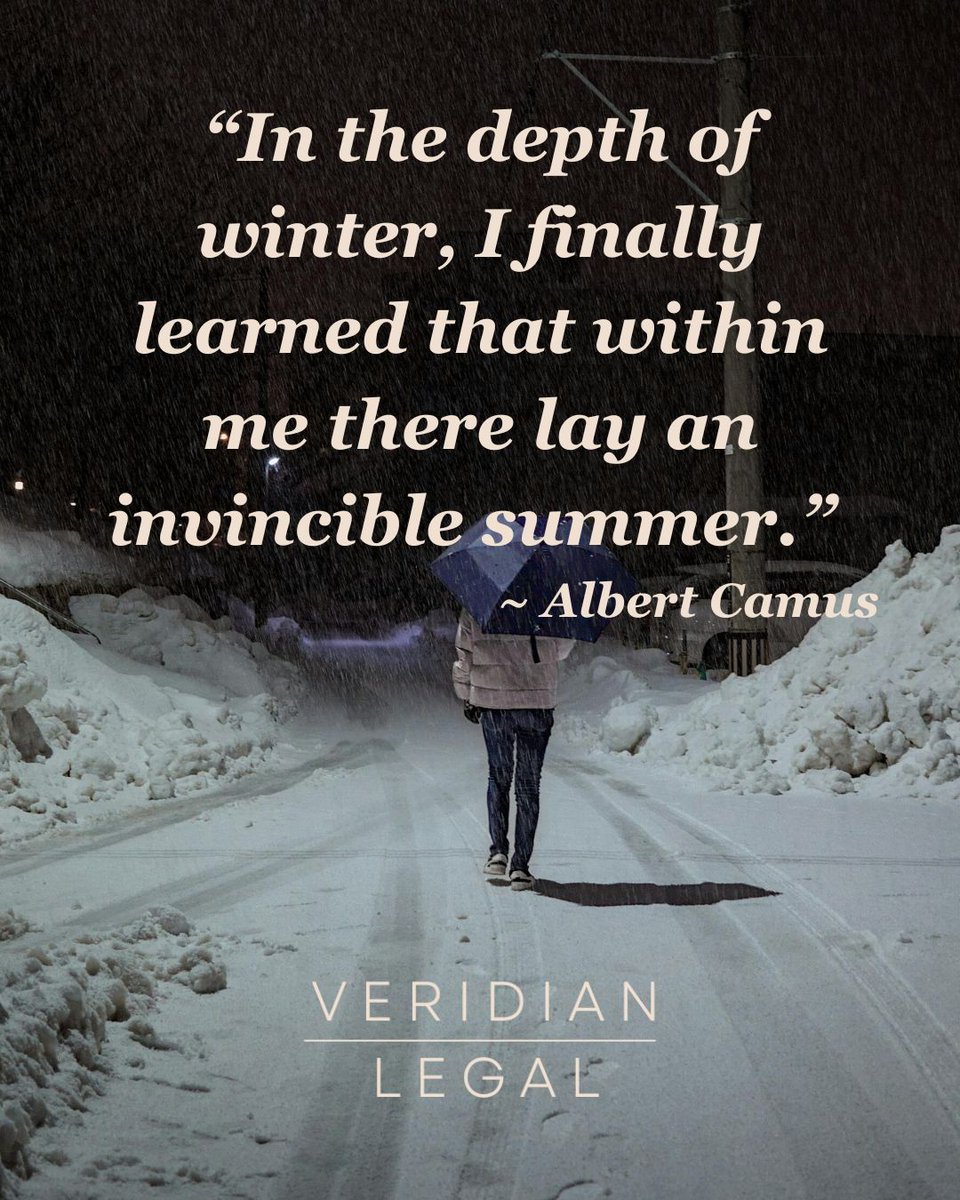 VeridianLegal's tweet photo. ❄️ “In the depth of winter, I finally learned that within me there lay an invincible summer.” - Camus

Strength doesn’t disappear in hard seasons - it waits for its moment.

Veridian Legal
#FirstDayOfWinter #Resilience #Healing #YouAreStrong https://t.co/B7Qtr2xwH7