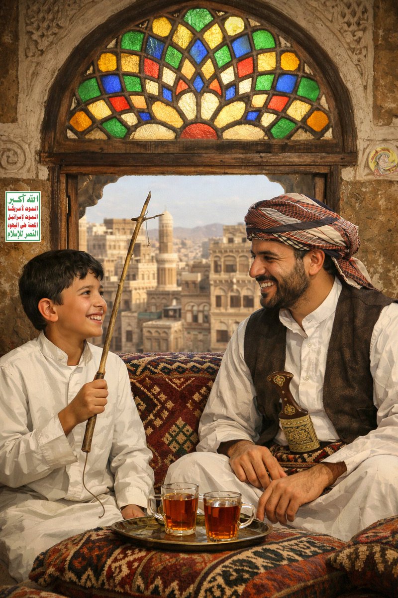 في حارة من حارات صنعاء القديمة، داخل بيت طيني قديم جميل مزين بالقمريات ويعلوا سقفه حزام مزركش..

جلس الأب "أبو أحمد" على المجلس متكئاً يشرب الشاي، وابنه الصغير "أحمد" (عمره حوالي ٨ سنوات) يلعب بجانبه بقطعة خشب يتخيلها بندقية.

أحمد (يرفع الخشبة فجأة ويصوبها): بوم! بوم!طاخ...
ثم