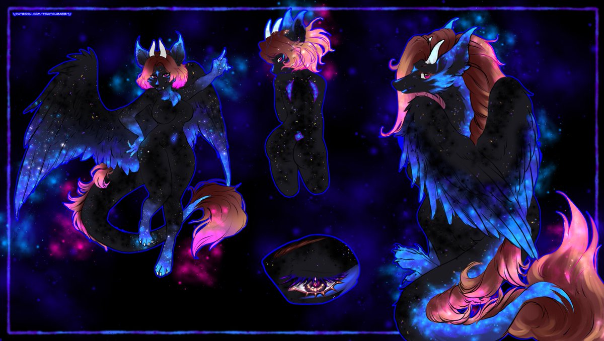 meet Nebula, shes a fox-eastern dragon hybrid :3

(forgot to post her for a bit)

drawn by the amazing <a href="/RukuriaArt/">Tek draws stuff🌈</a>