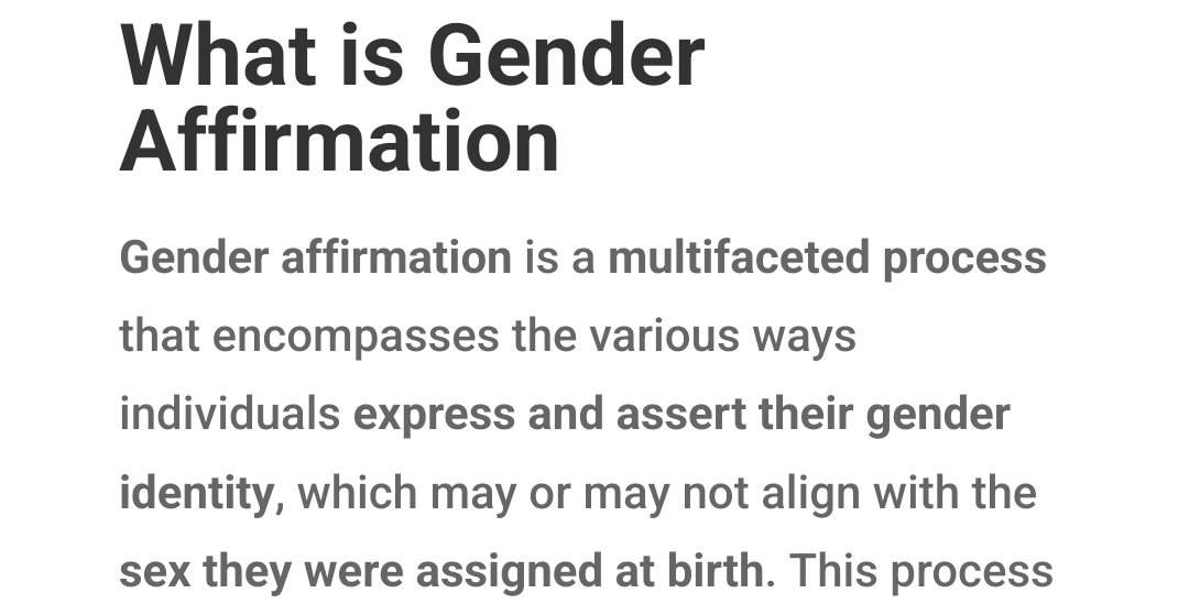Y'all are offended at "gender affirming" because you associate it with trans people. 

I'm begging some of you to learn what gender affirmation means so you stop looking ignorant asf.