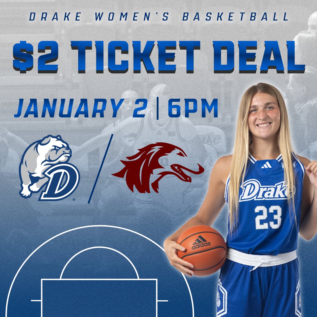 DUBulldogs's tweet image. 🎆Start 2026 with the best ticket deals in town for a limited time!

👀All GA tickets for the January 4 @DrakeBulldogsMB  game will be only $4, and GA tickets for the January 2 @DrakeWBB game will be just $2.

🚨Hurry, This offer ends December 30!

🎫: shorturl.at/jWizR