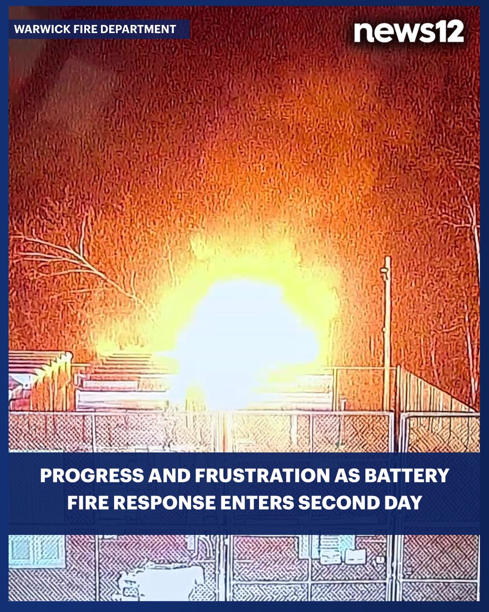 News12HV's tweet image. BATTERY FIRE LATEST: Progress and frustration as Warwick battery storage fire response enters a second day. Here’s the latest. bit.ly/4qpjU7i

#News12HV #Warwick