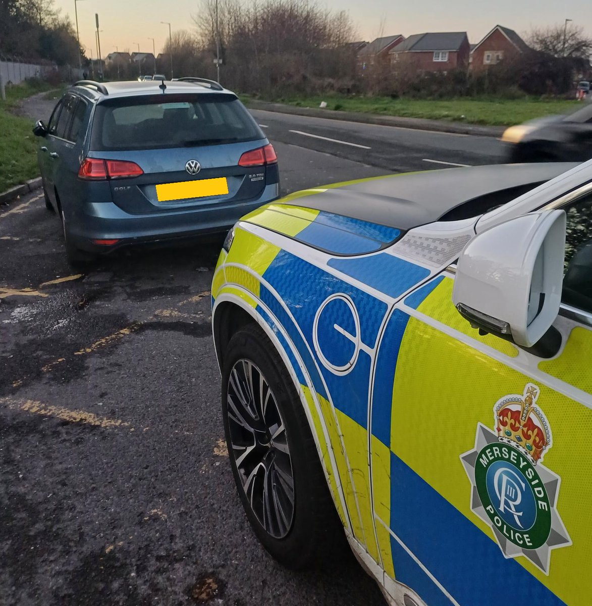 MerPolTraffic's tweet photo. This car was seen to nearly collide with another vehicle when making a turn in #Speke. We stopped it and spoke with the driver, who provided a positive breath test and also tested positive for drugs! #arrested #OpLimit https://t.co/vbCadlN0M9