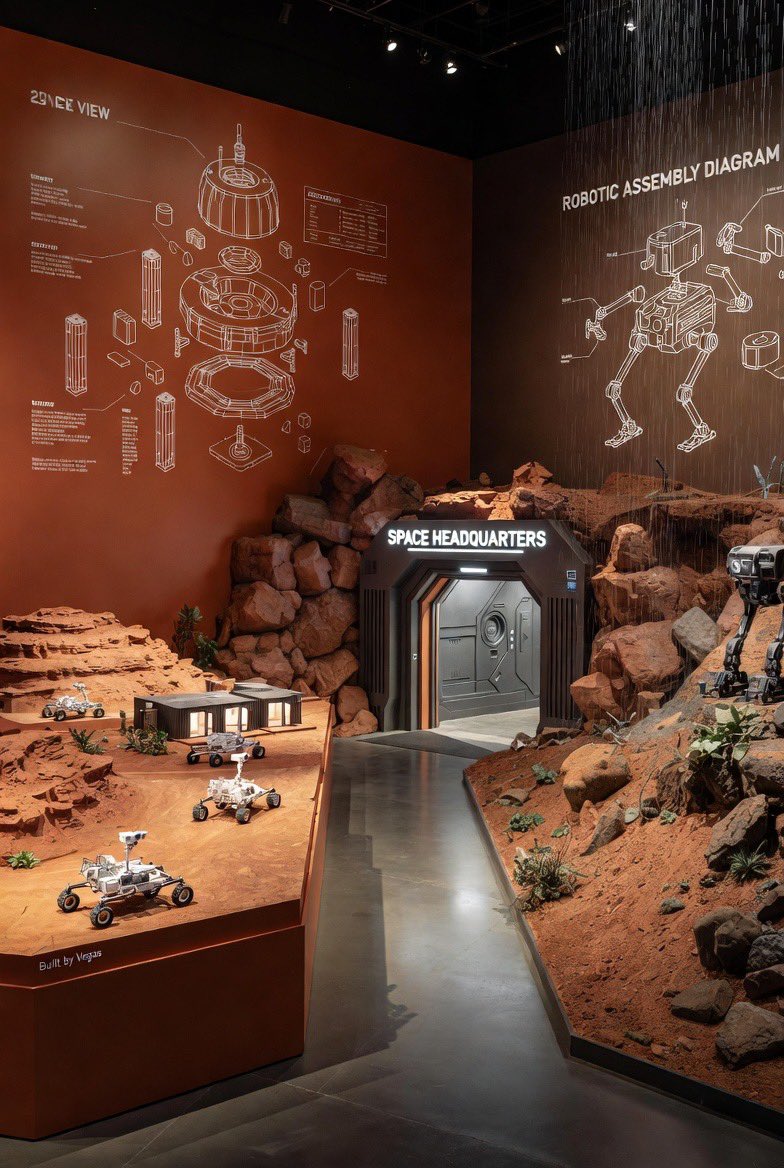 “Imagining the ultimate space station HQ: Artificial rock terrains blending rugged asteroid-inspired formations with sleek modular habitats. Perfect for command centers, living quarters, and a fun ‘Imagination Exhibit’ where visitors explore, climb, and create in low-G! 🌌🪨🚀