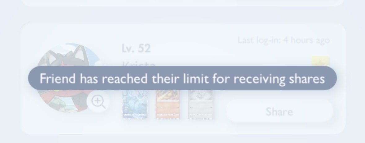 TDK718_'s tweet photo. @PokemonTCGP Can we make sharing cards limitless, please?

I have a pretty awesome friend who I want to give back to, but she’s constantly at her limit of receiving shares.
#PokemonTCGPocket #LimitlessSharing #ShareTheLove https://t.co/XrdQ9uK7ZZ