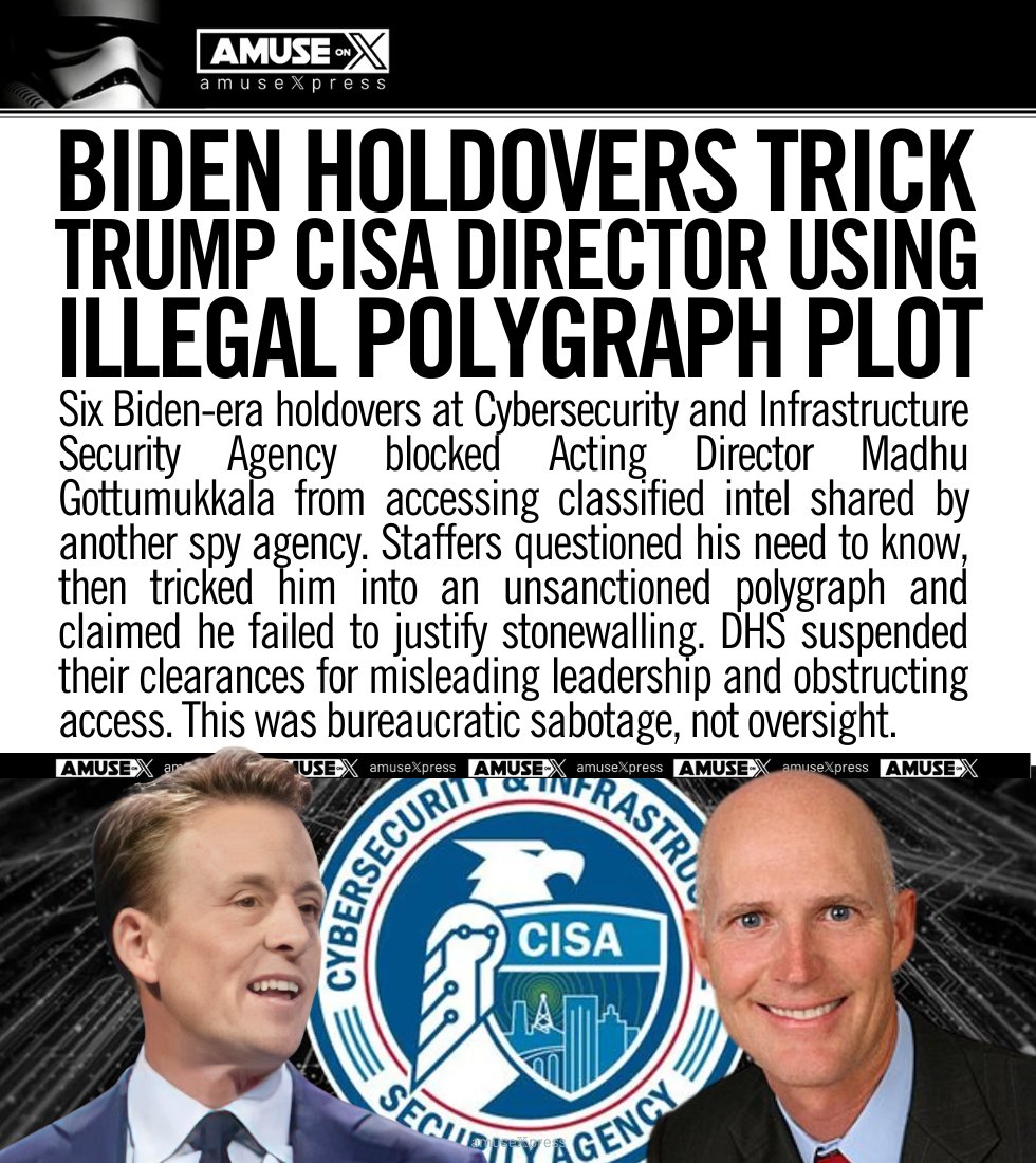 WEAPONIZATION: Senator Rick Scott is blocking the confirmation of Sean Plankey as CISA Director. As a result, Biden holdovers in the CISA have been able to stonewall Trump's acting director's access to classified programs. They even tricked him into taking an unsanctioned