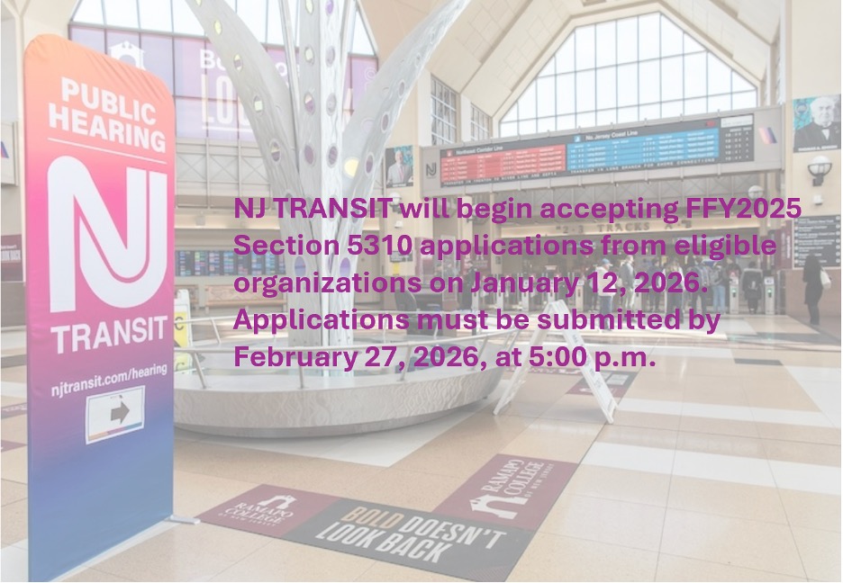 NJ TRANSIT will begin accepting FFY2025 Section 5310 applications on January 12, 2026. Deadline is February 27, 2026, at 5:00 p.m. Read details here: diversityplus.com/ads/NJ_Transis…
To complete a grant application here:  s-rides.njtransit.com.
#NJTRANSIT #Section5310 #TransitGrants