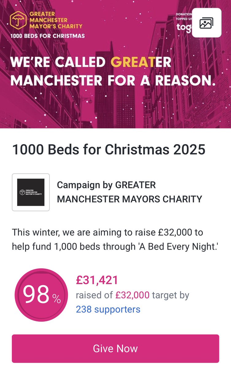 andyburnham's tweet photo. We’re now SO close to achieving our “1000 Beds for Christmas 2025” target.👇🏻

Please donate tonight if you can and help us get over the line!

https://t.co/C3oa6X3n5i

Huge thanks to everyone who has supported this year’s campaign. 🙏🏻

1/2 https://t.co/Tc644Qk1CX