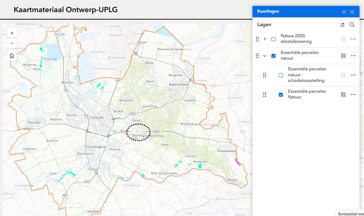 Provincie Utrecht heeft ‘essentiële percelen natuur’ aangewezen. Het gaat om landbouwpercelen die omgezet moet worden naar natuur. Dat is nodig voor de realisatie van de natuurdoelen. Bij Zeist gaat het om merkwaardige percelen …. #UPLG  1/2

experience.arcgis.com/experience/899…
