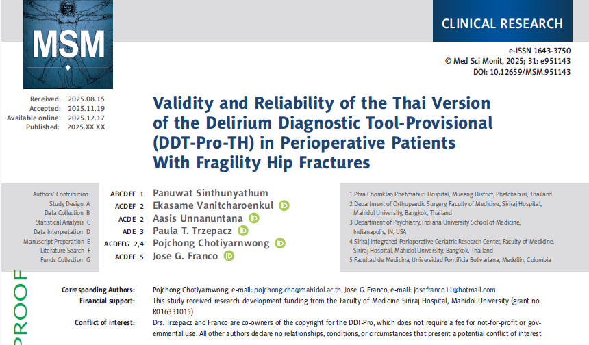FrancoJGMD's tweet photo. 🧠New Thai Version of the DDT-Pro!
The DDT-Pro shows high reliability &amp; excellent validity for #delirium diagnosis in older patients with #HipFracture
👉Open access paper here: https://t.co/AH1MxAH7GB https://t.co/VphhzAxwMD
