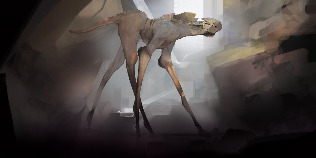 A creature pitch for extinction that ended up being the Tek Stryder in Gen. I think I had the Dark Crystal in my mind.

Hashtags N stuff>
#FantasyArt #CreatureDesign #ConceptArt #Worldbuilding #FantasyBooks #ark #arksurvivalevolved