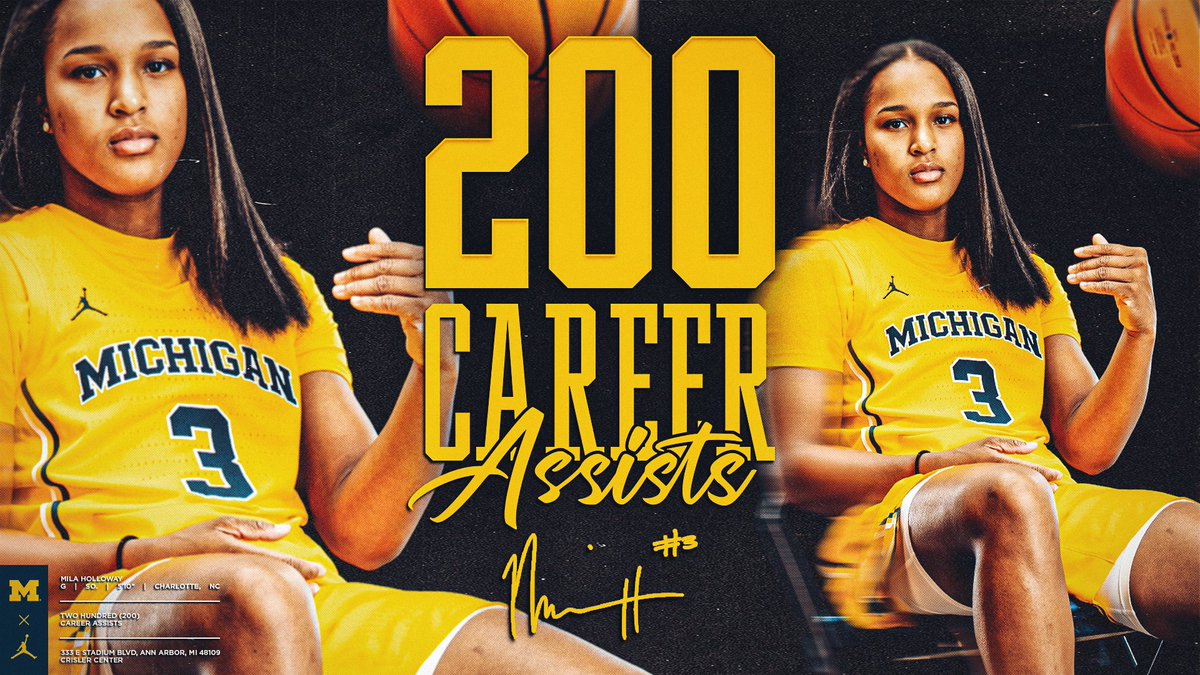 umichwbball's tweet image. Mila Holloway has three first-half assists, moving her career total to 200 as the 32nd Wolverine to reach the mark

#GoBlue