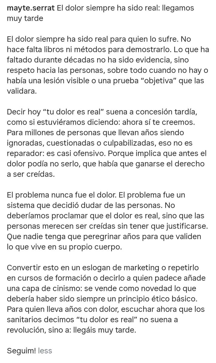 mayteserrat's tweet photo. El dolor siempre ha sido real: llegamos muy tarde

Lo que ha faltado durante décadas no ha sido evidencia, sino respeto hacia las personas.

El problema nunca fue el dolor. El problema fue un sistema que decidió dudar de las personas. 

Seguim! https://t.co/qRsPBz7BFd